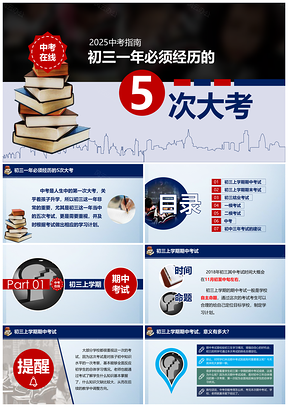 2025红色中考在线初三一年必须经历的5次大考PPT模板