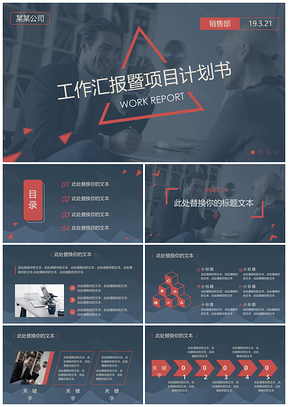 红色商务简约工作汇报商业计划PPT模板