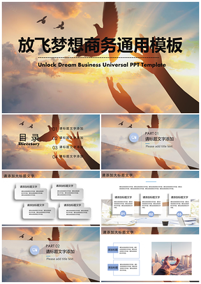 蓝色放飞梦想商务通用PPT模板