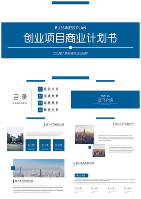 白色蓝色创业项目商业计划书PPT模板