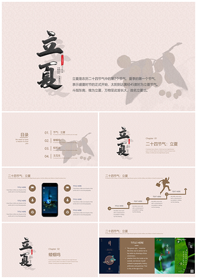 黄色中国风水墨枇杷24节气立夏PPT模板