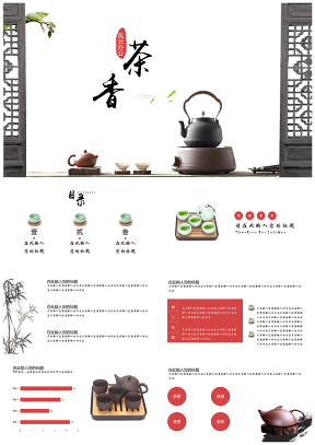 红色中国风茶香营销策划古典PPT模板