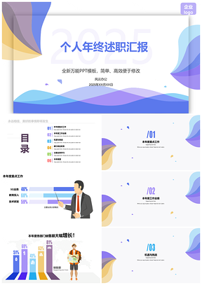 2025紫色简约大气年终述职汇报PPT模板