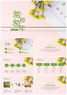 绿色匆匆那年雏菊小清新通用商务PPT模板