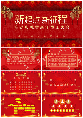 黄色开年启动大会员工大会动员大会新年启动典礼PPT模板