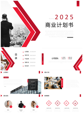 2025红色简约商业计划书PPT模板