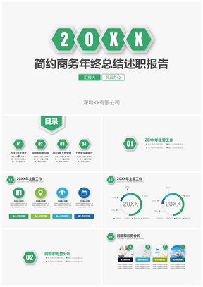 绿色简约商务年终总结述职报告PPT模板