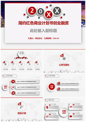 2025简约红色商业计划书创业融资PPT模板