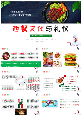 2025绿色西餐文化与礼仪介绍宣传PPT模板