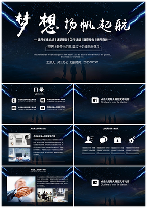 2025动态黑色梦想通用商务年终总结计划述职报告PPT模板