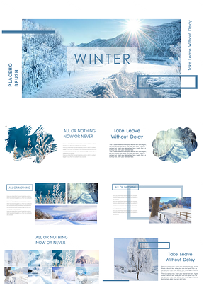 蓝色冬季雪景唯美小清新文艺摄影画册PPT模板