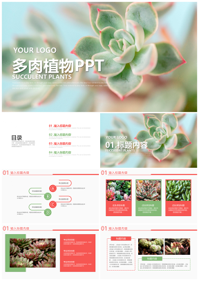 绿色唯美清新多肉植物种植培训教育PPT模板