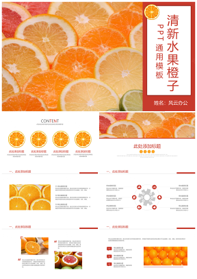 彩色文艺新鲜美味水果脐橙橘子宣传介绍PPT模板