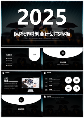 2025黑色保险理财企业推广创业计划书通用PPT模板