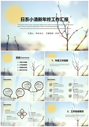 白色日系小清新年终工作汇报PPT模板