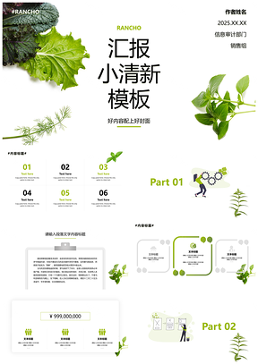 2025绿色小清新植物风简约通用总结汇报计划PPT模板