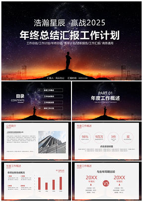 2025红色年终总结汇报工作计划大气商务风实用PPT模板