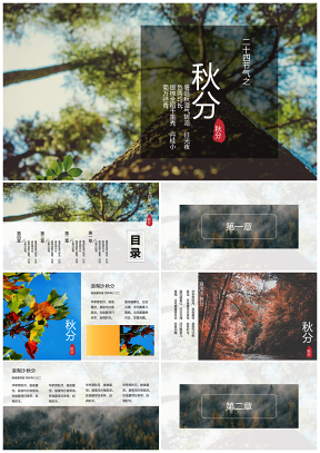 黄色秋天落叶小清新秋分PPT模板
