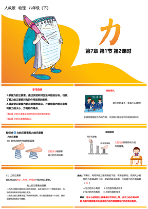 黄色人教物理八年级下册课件第七章第1节力第二课时PPT模板