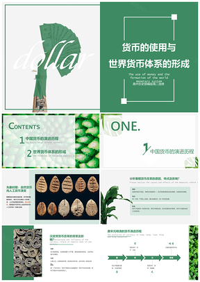 绿色高中历史高二选修《货币的使用与世界货币体系的形成》课件PPT模板