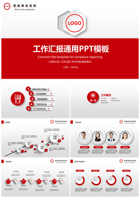 经典红色工作汇报通用PPT模板