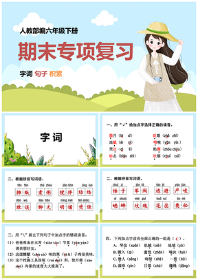 彩色人教语文六年级下册期末专项复习之字词句子专项PPT模板