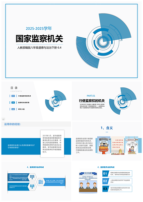 蓝色国家监察机关教学课件PPT模板