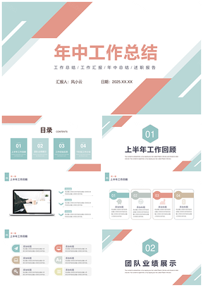 2025绿色小清新几何工作总结汇报PPT模板