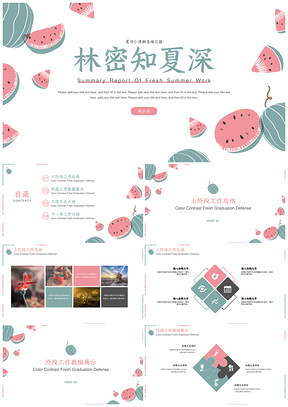 粉色夏日清新西瓜工作总结汇报PPT模板