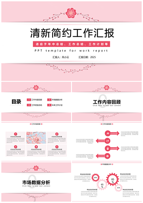 2025粉色清新简约风工作汇报PPT模板