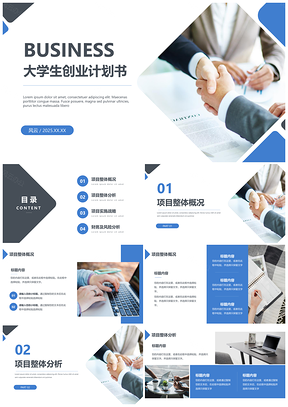 2025蓝色简约大学生创业项目计划书PPT模板
