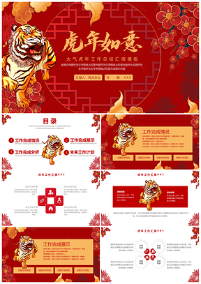 红色简洁虎年大吉工作汇报PPT模板