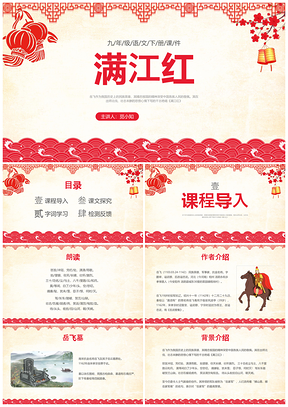 岳飞满江红红色国风九年级语文说课PPT
