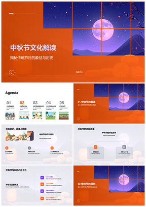 中秋历史习俗月饼赏月灯谜传说文化PPT模板