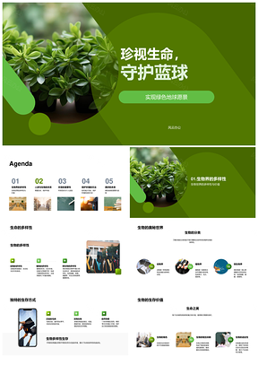 珍视生命守护蓝球共建生物多样绿地球PPT模板