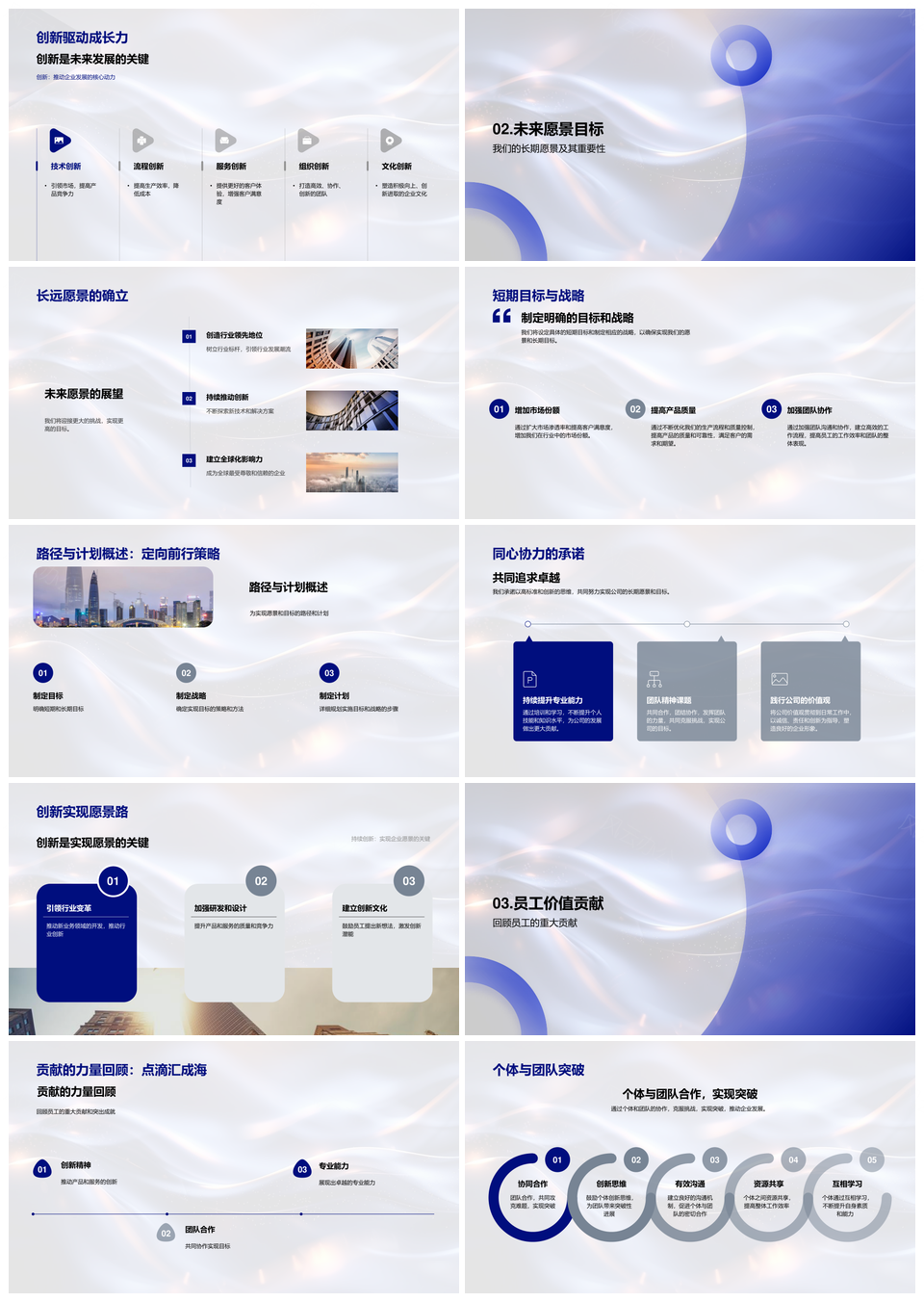 企业年会总结发展历程成就挑战创新驱动未来愿景战略员工贡献PPT模板