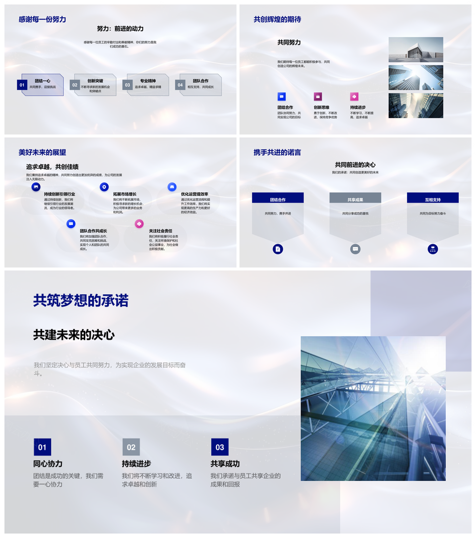 企业年会总结发展历程成就挑战创新驱动未来愿景战略员工贡献PPT模板