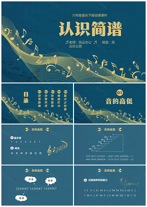 蓝色简约音乐简谱说课课件节奏训练PPT模板