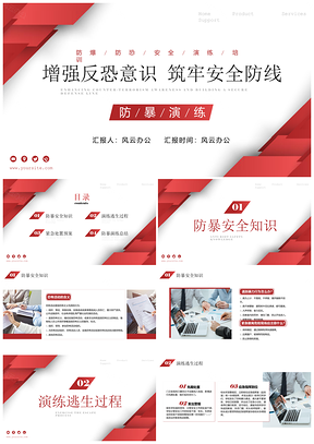红色商务简约反恐防暴安全教育培训PPT模板