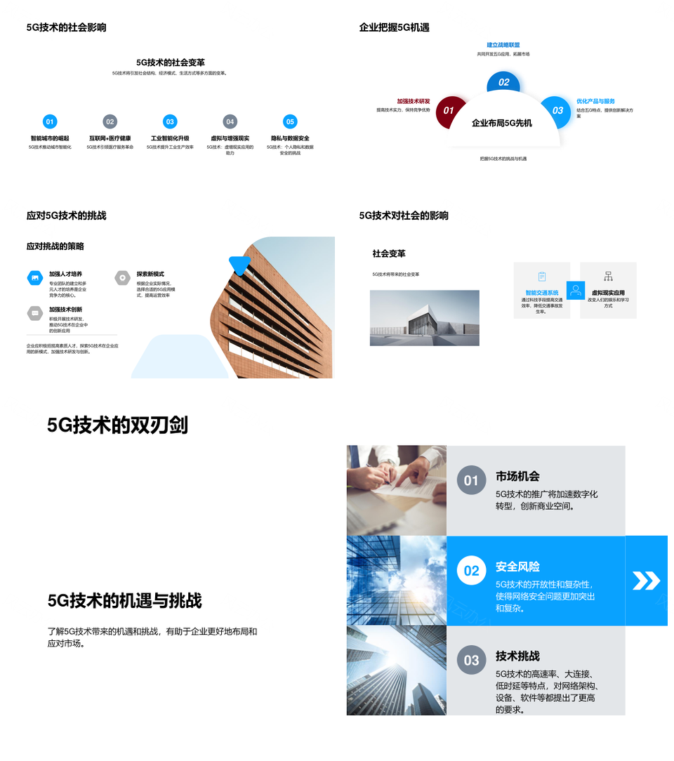 探索5G时代PPT下载-5G技术驱动企业转型与多领域应用PPT模板_风云办公