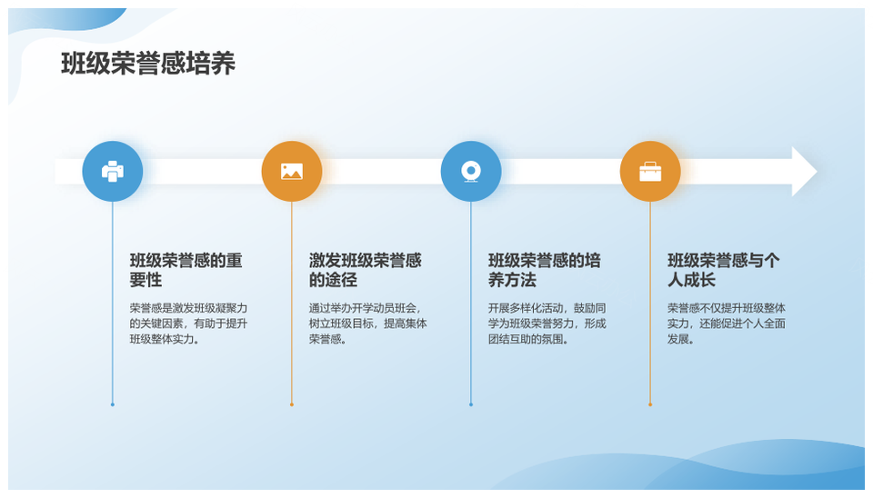 蓝色3D渐变开学教师动员班会课桌文具PPT模板