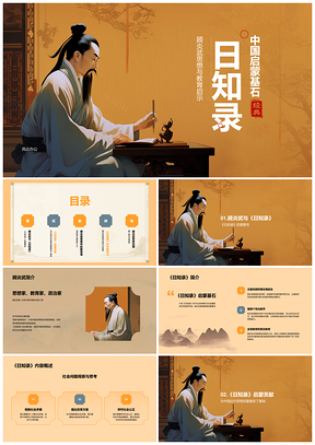 顾炎武日知录明末清初思想启蒙中式插画名著导读PPT模板