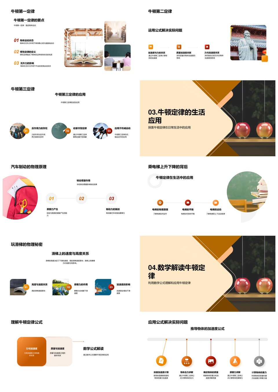 牛顿定律物理学公式应用PPT模板