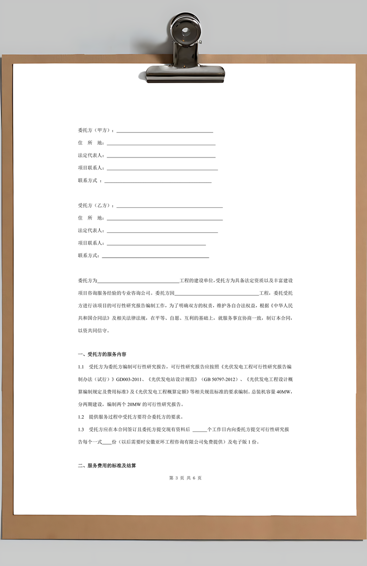 项目可行性研究报告编制委托合同Word范本