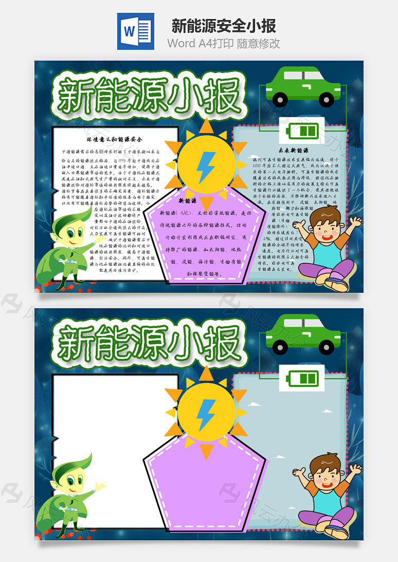 新能源小报安全word手抄报